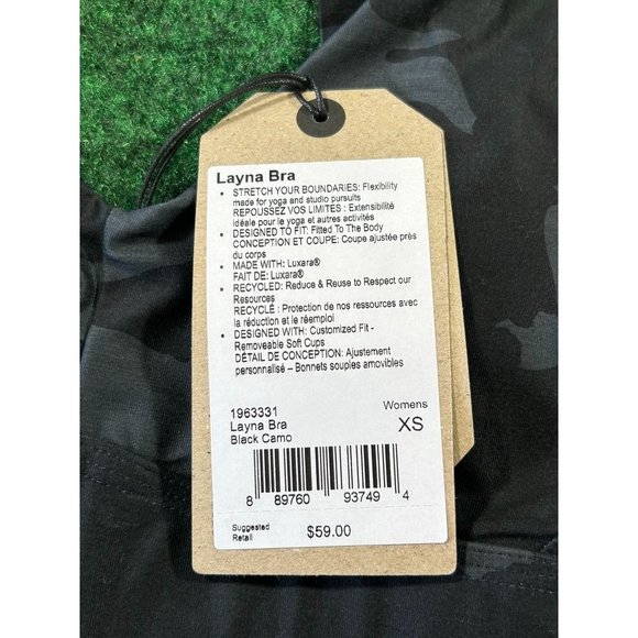 Prana Layna Bra Black Camo Strappy V Neck Sports Bra NEW Size XS - Picture 7 of 9